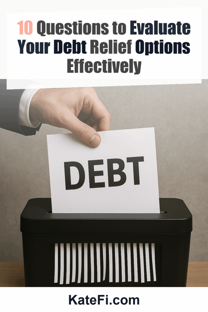 10 Questions to Evaluate Your Debt Relief Options Effectively – Pinterest cover