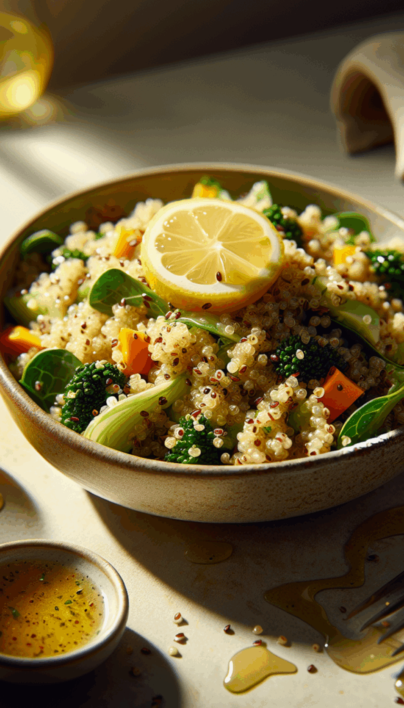 Wholesome Harvest Quinoa Salad with Honey-Lemon Dressing – close-up, Pinterest-ready plated recipe photo