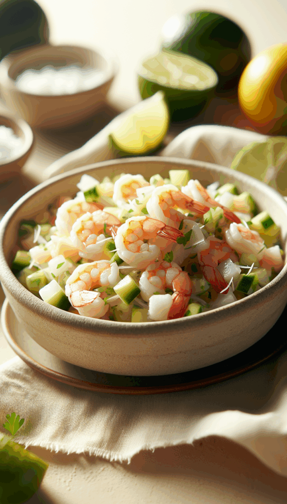 Tropical Twist: Coconut Lime Shrimp Ceviche – close-up, Pinterest-ready plated recipe photo