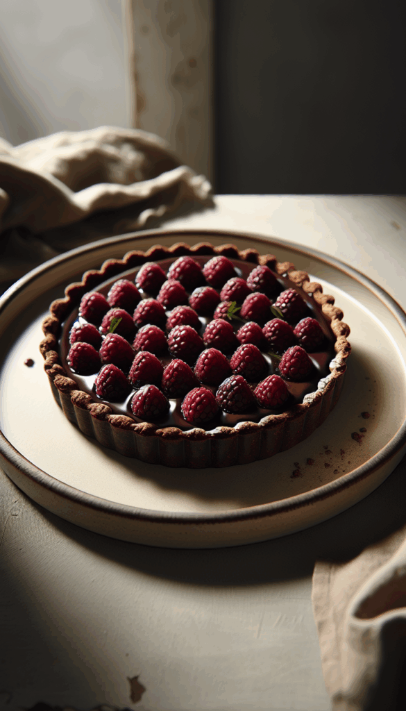 Decadent Dark Chocolate Raspberry Tart: A Sweet Finale – close-up, Pinterest-ready plated recipe photo