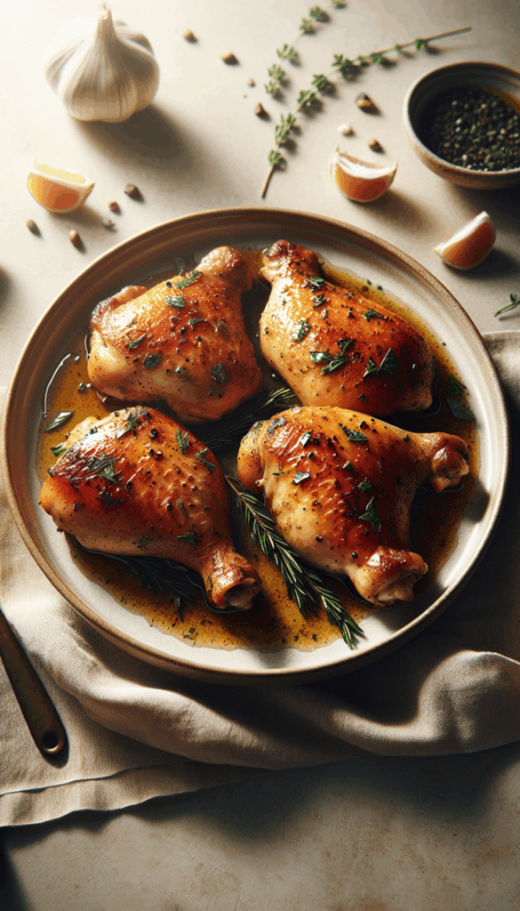 Perfectly Crisp Roasted Chicken Thighs with Herbs – close-up, Pinterest-ready plated recipe photo