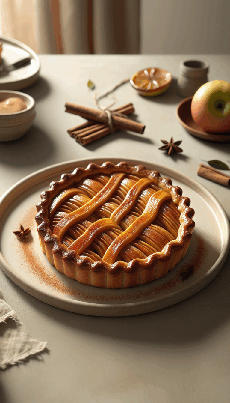 Autumn Harvest: Cinnamon Maple Glazed Apple Tart – close-up, Pinterest-ready plated recipe photo
