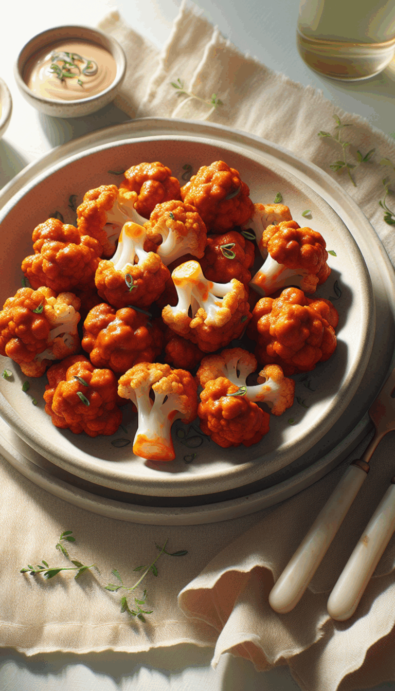 Air Fryer Buffalo Cauliflower Bites: Vegetarian Game Day Snack – close-up, Pinterest-ready plated recipe photo