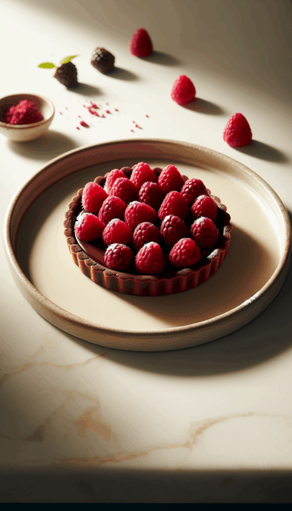 Luscious Raspberry Chocolate Tart for Dessert Lovers – close-up, Pinterest-ready plated recipe photo