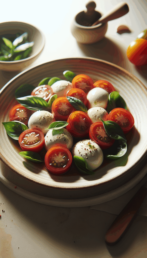 Simplicity at its Best: Classic Caprese Salad – close-up, Pinterest-ready plated recipe photo