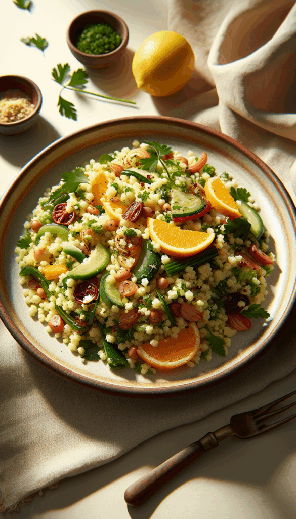Light and Refreshing Mediterranean Couscous Salad – close-up, Pinterest-ready plated recipe photo