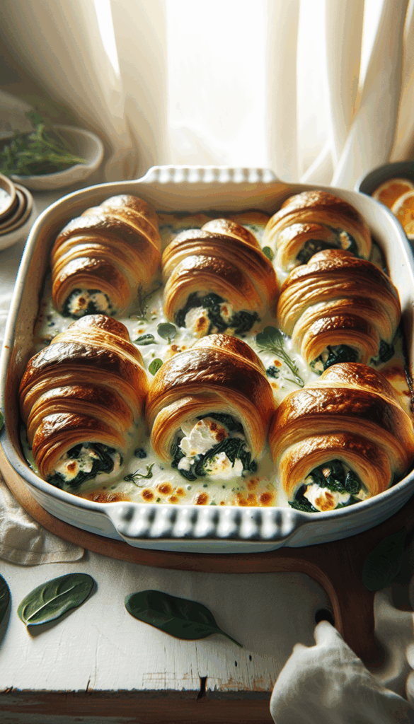 Sunday Brunch: Spinach and Feta Stuffed Croissants – close-up, Pinterest-ready plated recipe photo
