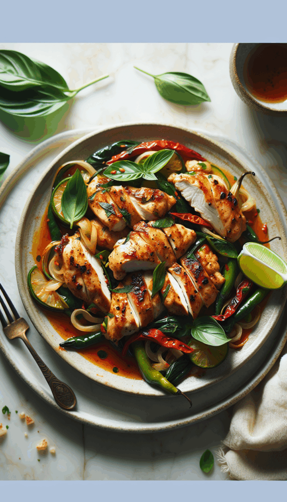 Spicy Thai Basil Chicken: Fast Skillet Dinner – close-up, Pinterest-ready plated recipe photo