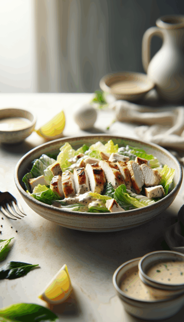 Classic Caesar Salad with Grilled Chicken and Homemade Dressing – close-up, Pinterest-ready plated recipe photo