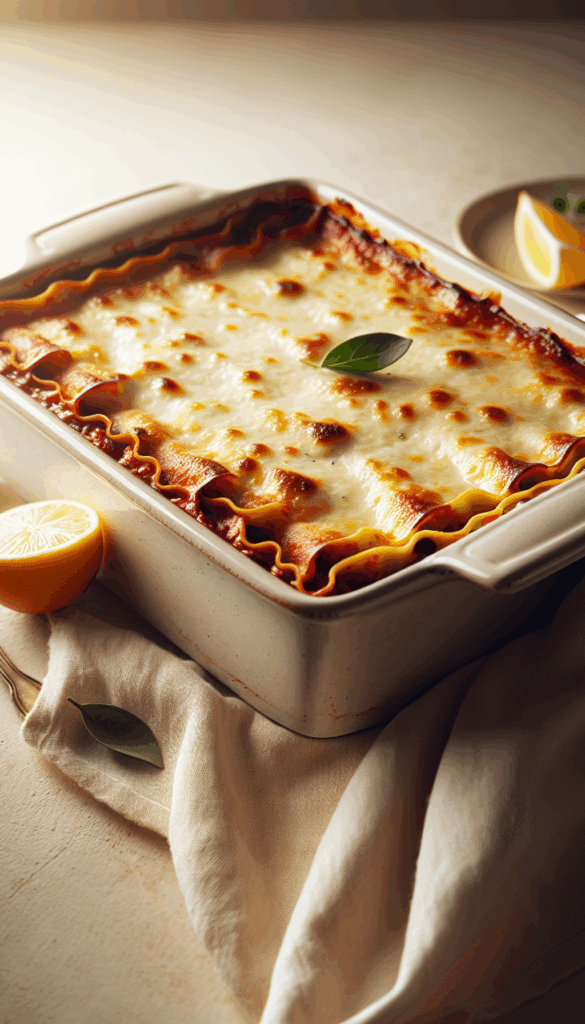 Classic Homemade Lasagna with Rich Bechamel Sauce – close-up, Pinterest-ready plated recipe photo