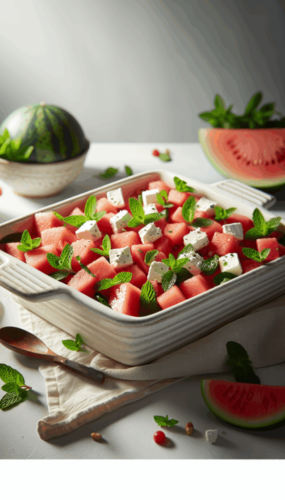 Refreshing Watermelon Feta Mint Salad – close-up, Pinterest-ready plated recipe photo