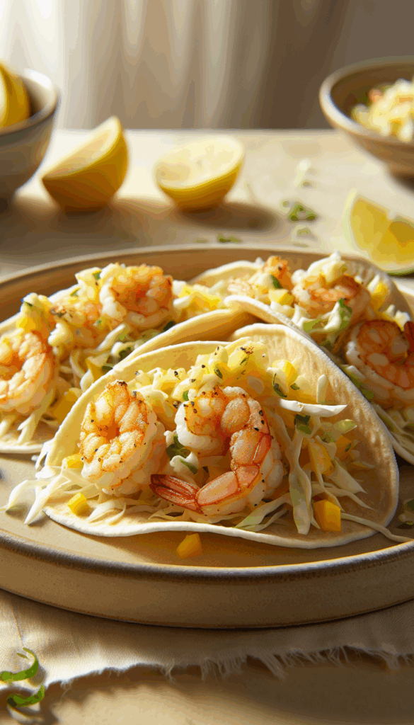 Air Fryer Coconut Shrimp Tacos with Spicy Mango Slaw – close-up, Pinterest-ready plated recipe photo