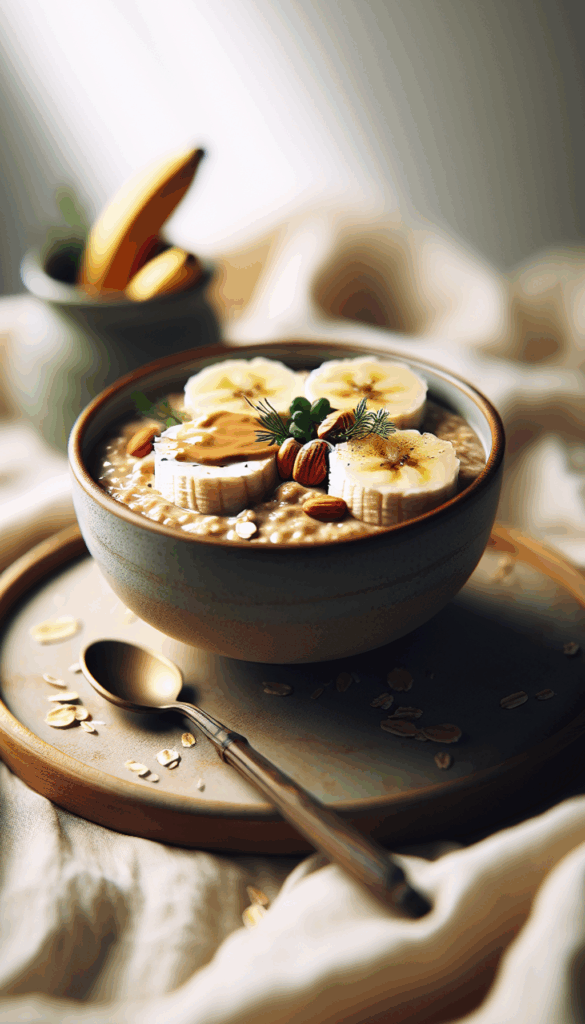 Easy Peanut Butter and Banana Overnight Oats – close-up, Pinterest-ready plated recipe photo