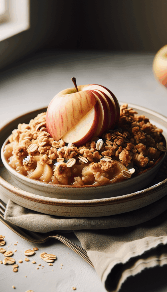 Seasonal Apple Crisp with Crunchy Oat Topping – close-up, Pinterest-ready plated recipe photo