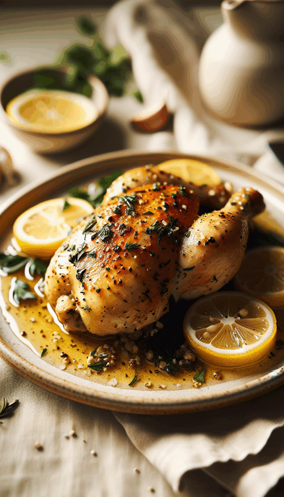 Zesty Lemon Garlic Herb Roasted Chicken – close-up, Pinterest-ready plated recipe photo