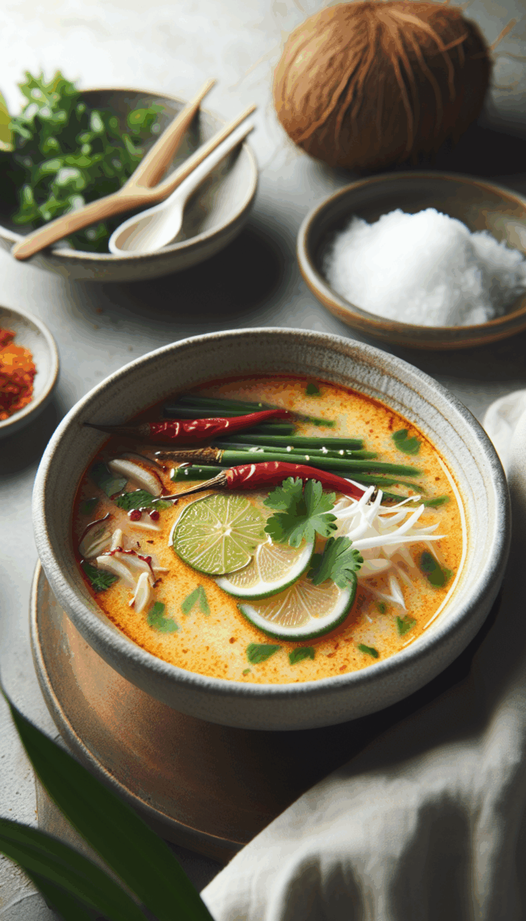 Savor the Best Homemade Spicy Thai Coconut Soup – close-up, Pinterest-ready plated recipe photo