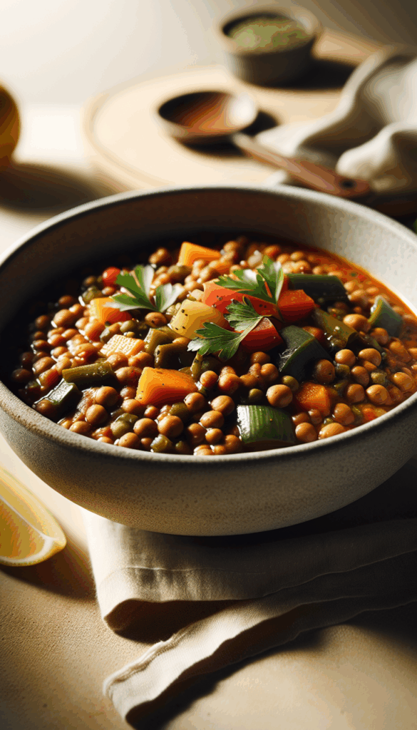 Wholesome Comfort: Hearty Lentil and Vegetable Stew – close-up, Pinterest-ready plated recipe photo
