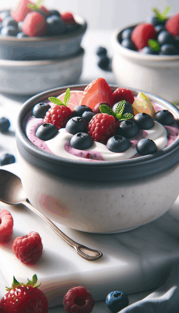 Sweet Symphony: Berry Bliss Yogurt Parfaits – close-up, Pinterest-ready plated recipe photo
