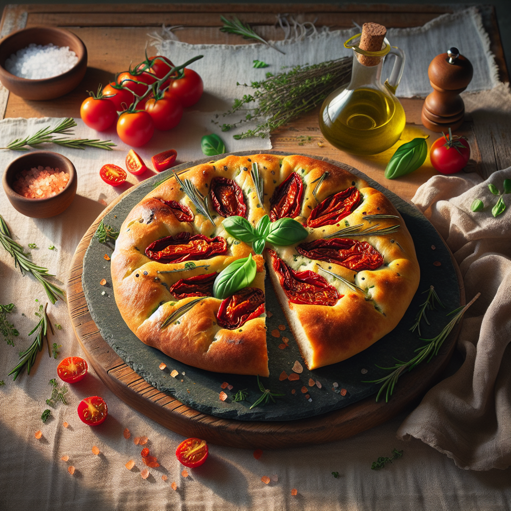 Artisan Flavors: Homemade Sun-Dried Tomato and Basil Focaccia
