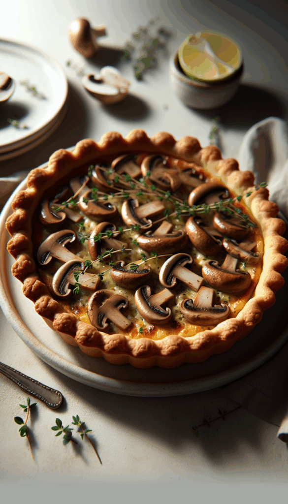 Mushroom and Thyme Tart: Elegant Brunch Delight – close-up, Pinterest-ready plated recipe photo