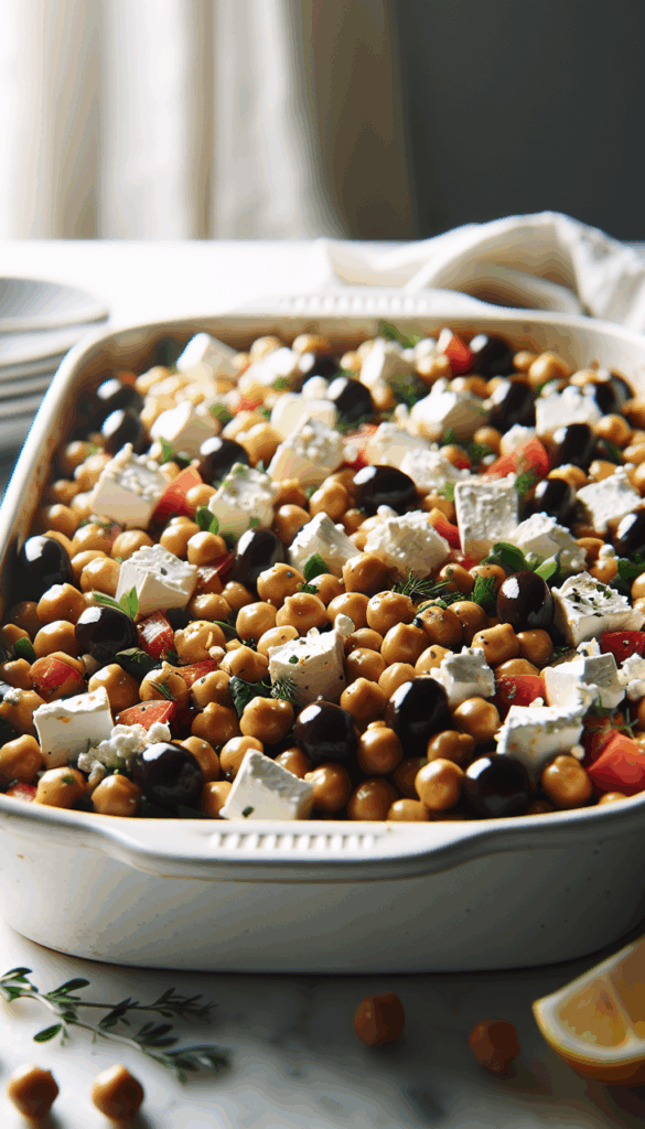 Mediterranean Chickpea Salad with Feta and Olives – close-up, Pinterest-ready plated recipe photo
