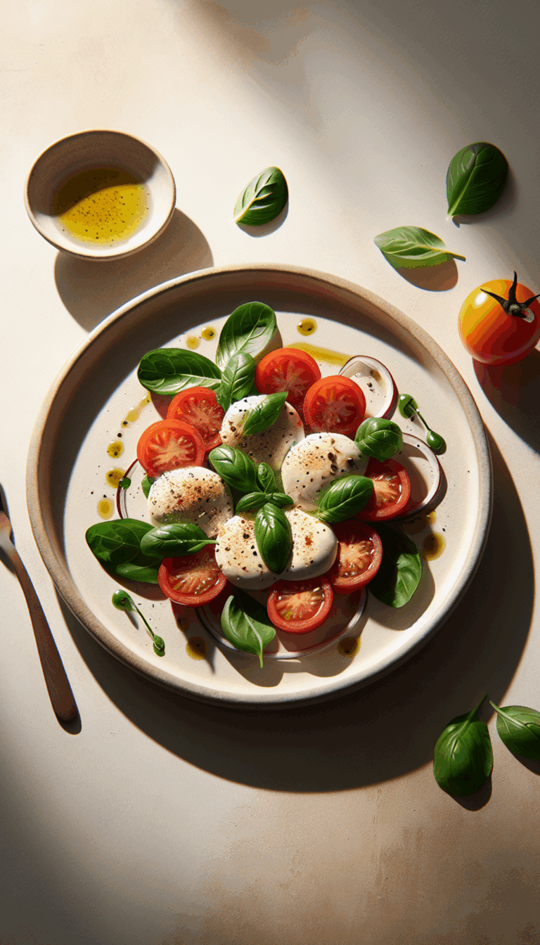 Fresh and Flavorful Caprese Salad with a Twist – close-up, Pinterest-ready plated recipe photo