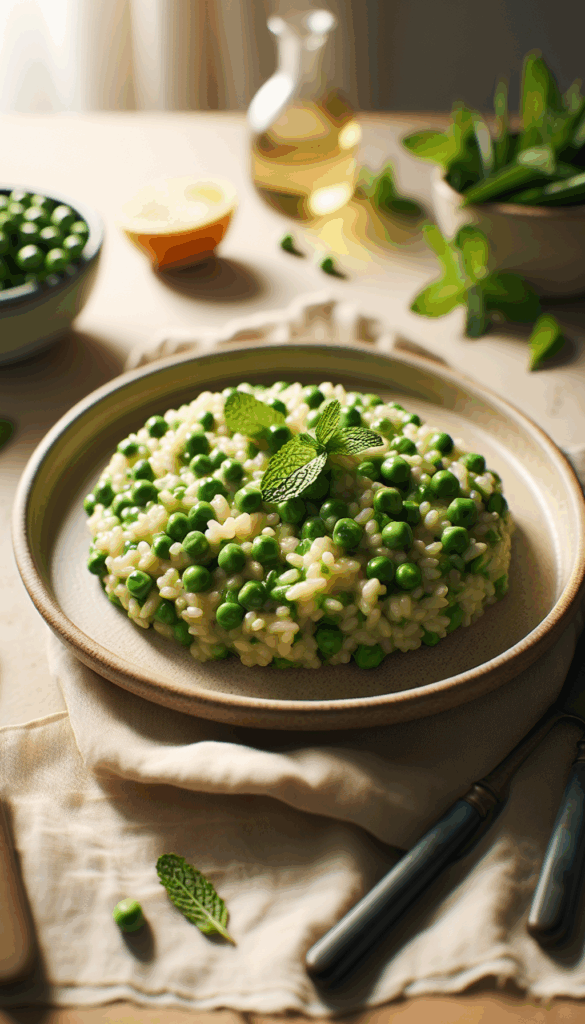 Garden Fresh: Zesty Spring Pea and Mint Risotto – close-up, Pinterest-ready plated recipe photo