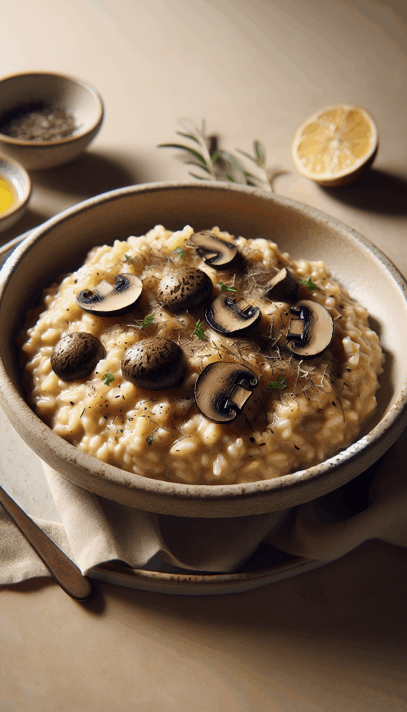 Indulge in Creamy Mushroom Risotto with Truffle Oil – close-up, Pinterest-ready plated recipe photo