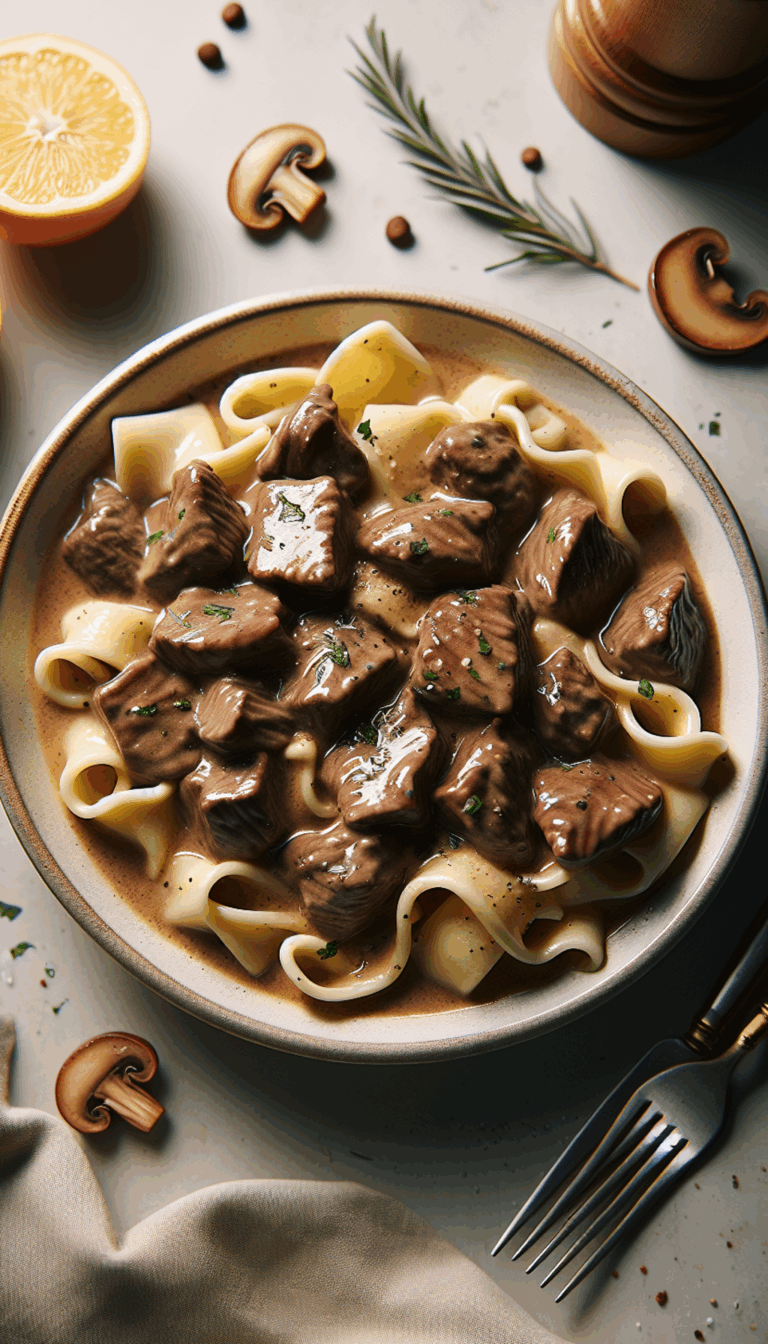 Classic Beef Stroganoff: A Cozy Family Meal – close-up, Pinterest-ready plated recipe photo