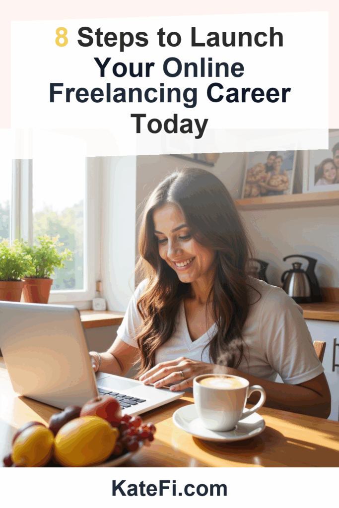 8 Steps to Launch Your Online Freelancing Career Today – Pinterest cover