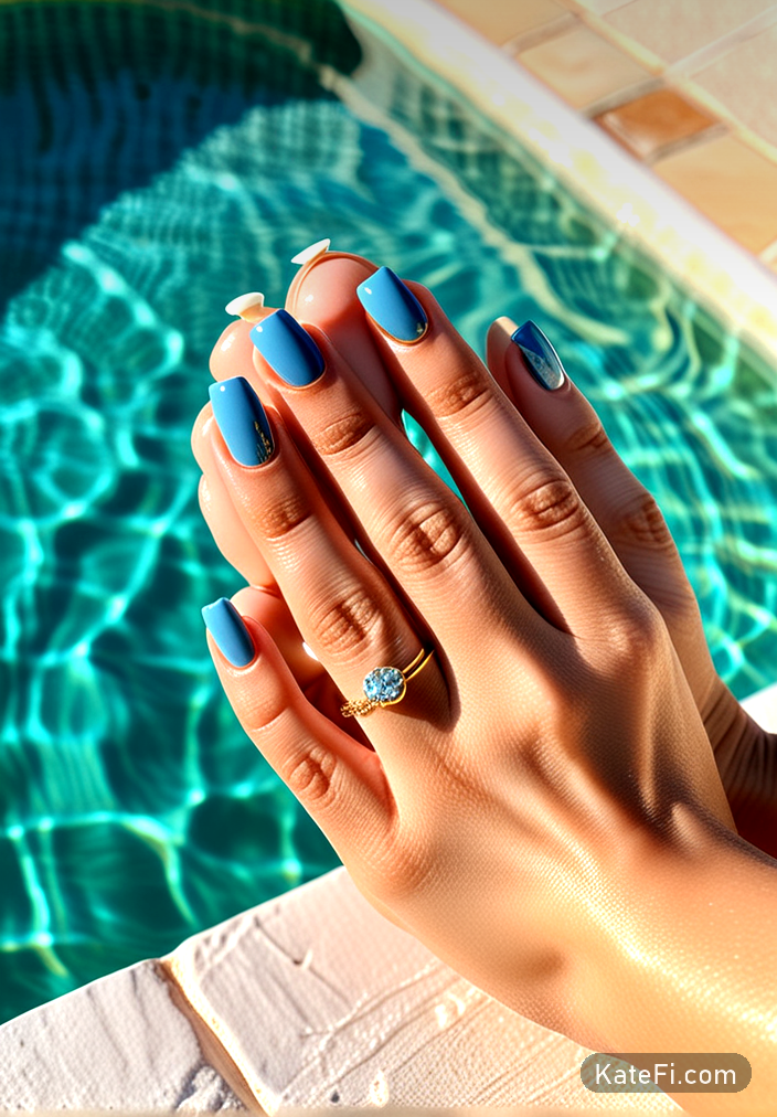 Coffin-shaped nails in icy blue for a winter wonderland vibe