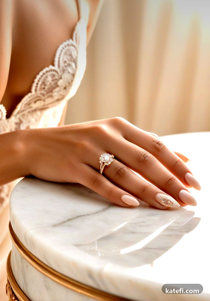Elegant winter wedding nails in refined hues