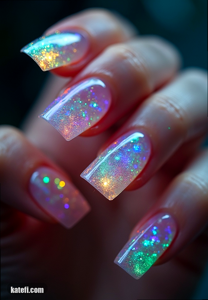 Glazed nails with a hint of shimmer for a polished look
