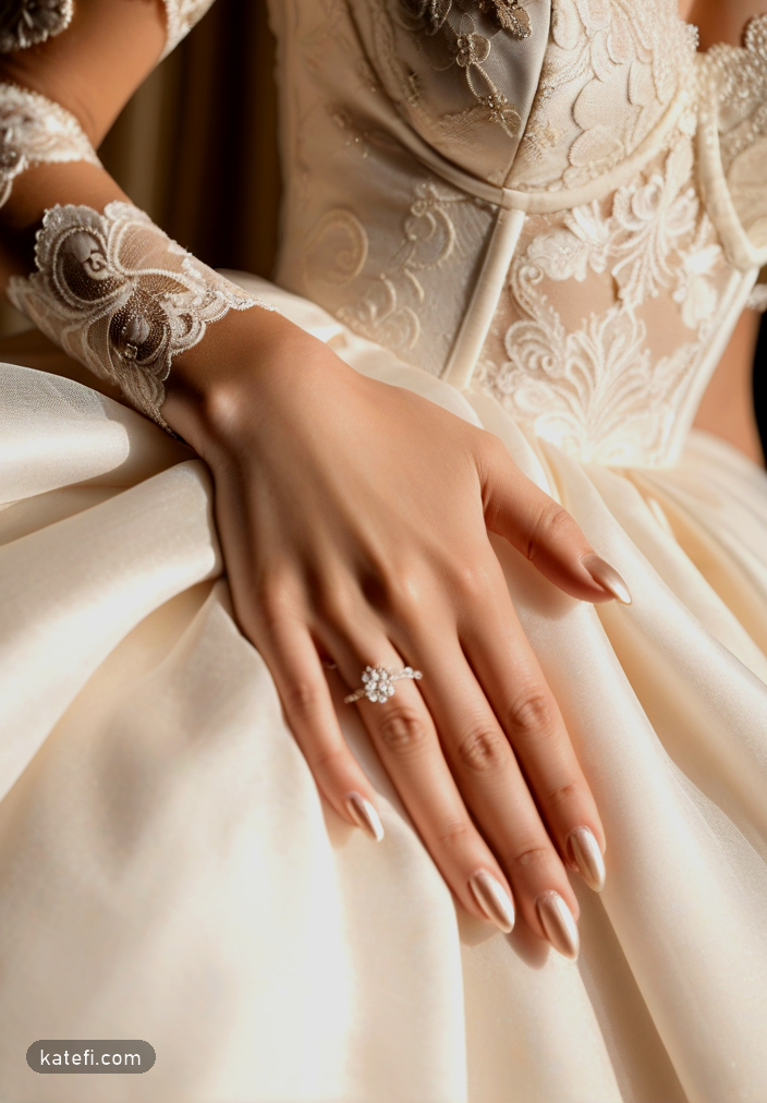Gorgeous medium-length nails with a soft glam touch