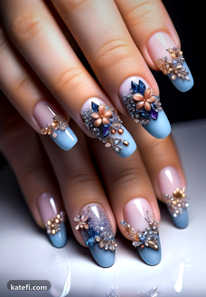 Refreshing summer nails with hints of coral and gold sparkle