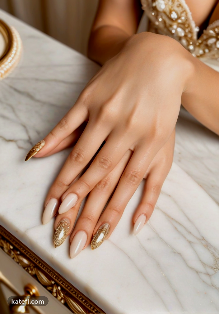 Short almond nails with a delicate floral accent