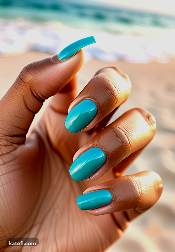 Short, pointed nails in soft pink for a fresh and elegant vibe
