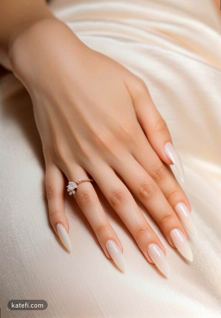 Timeless almond nails in a sheer nude for any occasion